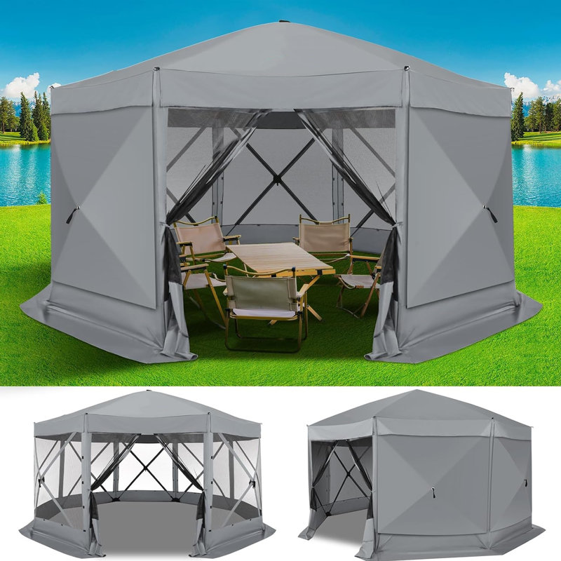 15x15ft Pop Up Gazebo Screen Tent Screen House for Camping, 15x15 Screen Room with Mosquito Netting, Hub Tent Instant Screened Canopy with Carrying Bag and Ground Stakes