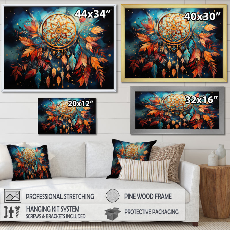 Gold Dream Catcher Expressive Dreams II, reproduction d'art sur toile, H 30 po x l 40 po x P 1,5 po, Cadre photo noir