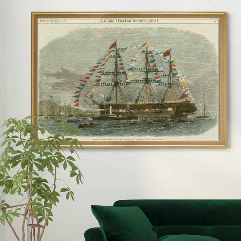 Antique Clipper Ship I - reproduction de cadre photo sur toile, Doré, H 30,5 po x l 42,5 po x P 1,5 po
