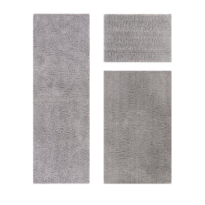 Loida Collection 100% Polyester Machine Washable 3 Piece Plush Bathroom Rug Set