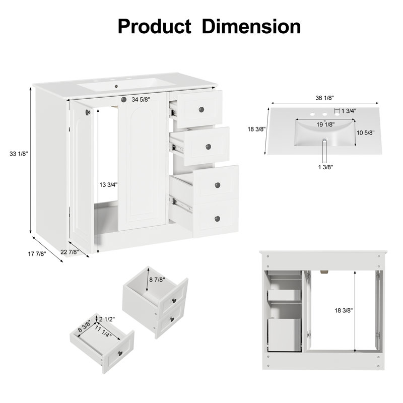 36'' Single Bathroom Vanity With Ceramic Top