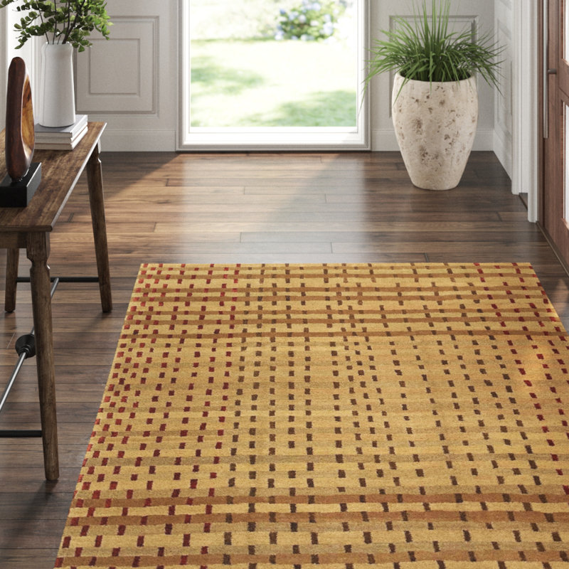 Rag Striped Area Rug in Beige/Brown/Red, Rectangle 6' x 9'