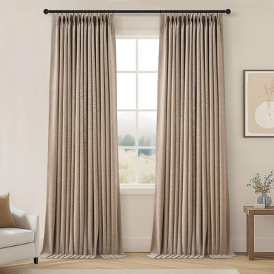 96 Inch Long Pinch Pleated Dark Linen Color Curtains,100% Blackout Thermal Insulated Natural Pinch Pleat Rustic Country Style Drapes With Hooks Rings 2 Panel Sets,Taupe Tan 8FT Window Curtain