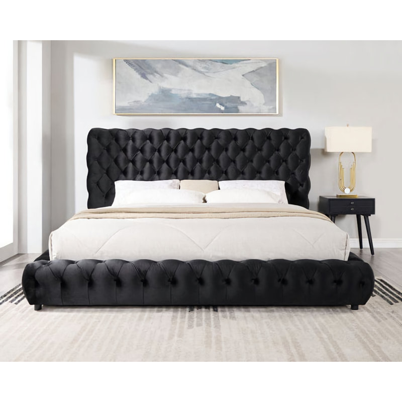 Lit plateforme en velours noir Dreamer, Grand, Noir