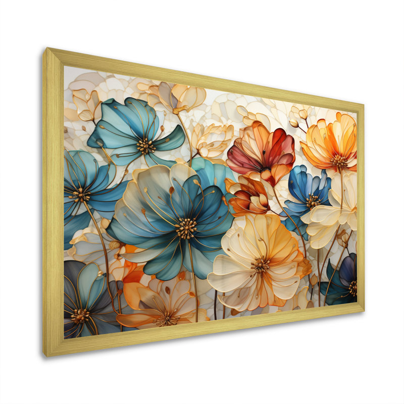«Teal Orange Petal Mosaics II - Abstract Botanicals», art mural sur toile, H 34 po x l 44 po, Brun