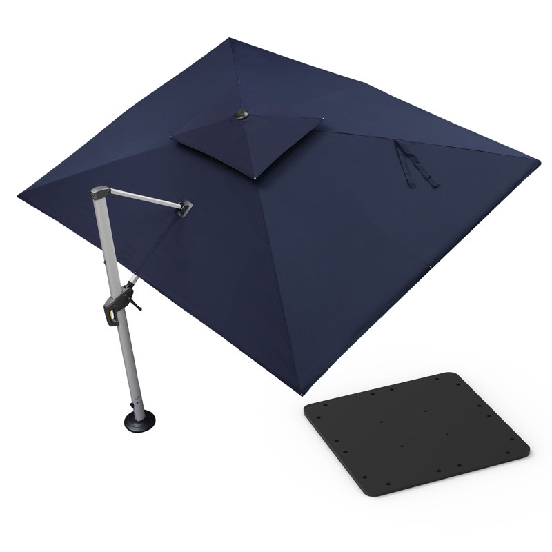 Parasol en porte-à-faux rectangulaire 9 pi x 12 pi avec base en tôle d'acier Hokku Designs, Bleu marine