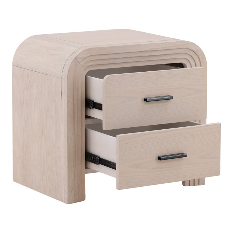 Portland 2-Drawer Rubberwood Nightstand. Bleach Natural