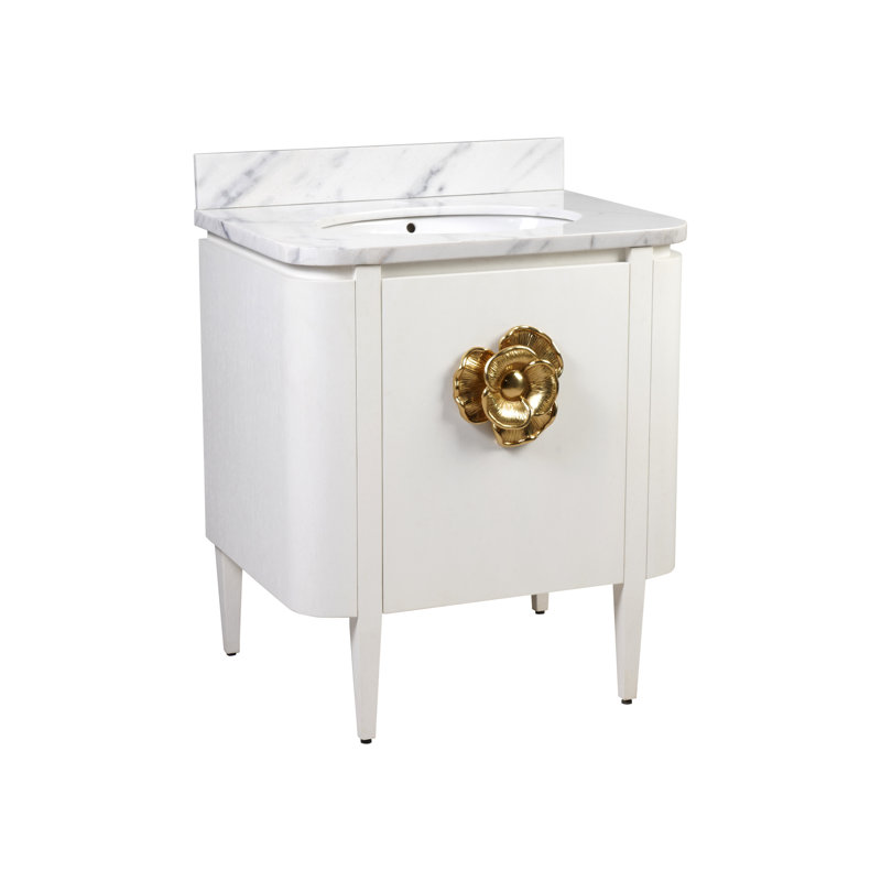 Briallen 30" Freestanding Standard Single Bathroom Vanity with Top, Cerused White, Antique Brass
