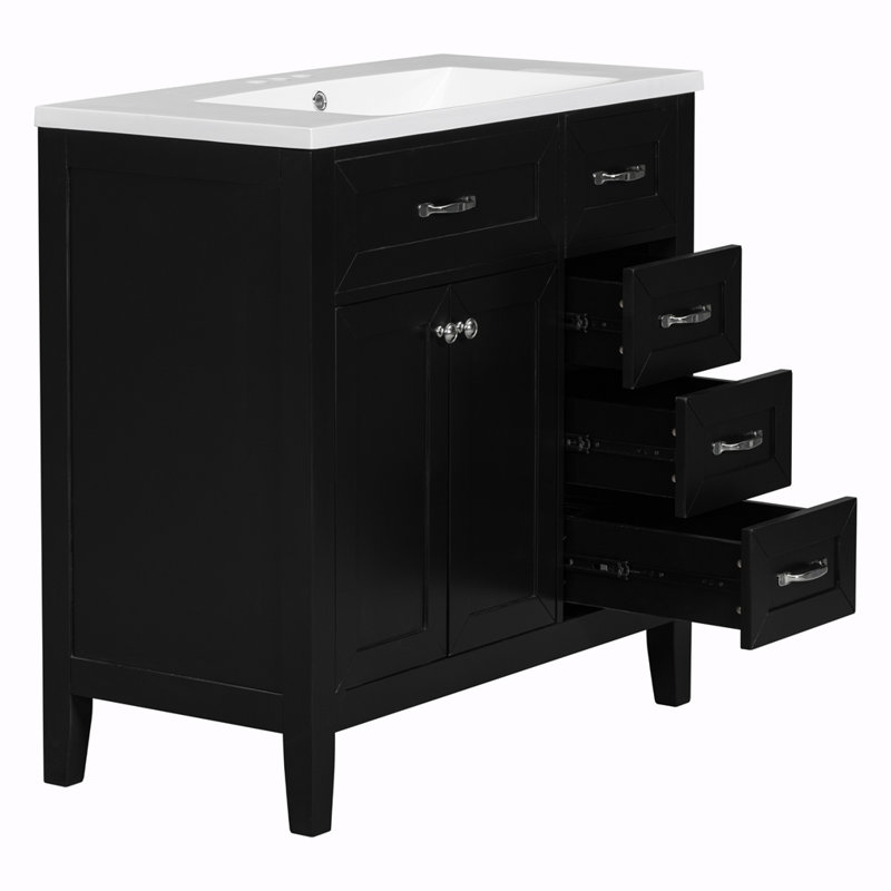 Shaylea 36'' Single Bathroom Vanity with Ceramic Top, Black