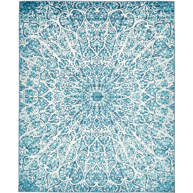 Tapis abstrait Affleck, Rectangulaire 8 pi x 10 pi, Turquoise