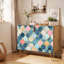 Buffet, armoire de rangement de cuisine avec 2 portes, motifs de carreaux multicolores bleu et rose, console pour salle à manger L 35 po x l 18 po x H 29 po-130467312