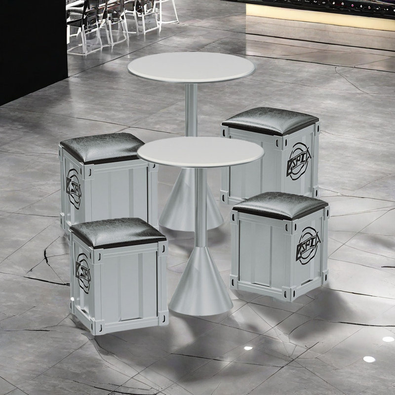 Ensemble de salle à manger Loresz, Argent, 6 pièces: 2 tables, 4 chaises, H 29,53 po x l 19,69 po x P 19,69 po