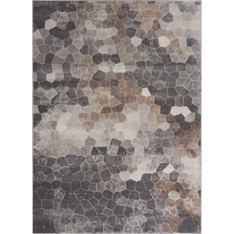 Rug Branch Joni 2' x 3' (2'3" x 3'3") Grey/Beige Stone Mosaic Indoor Doormat Rug, Contemporary, Low Pile, Stain-Resistant Entry Carpet - Front Door, Mudroom, Hallway and Kitchen