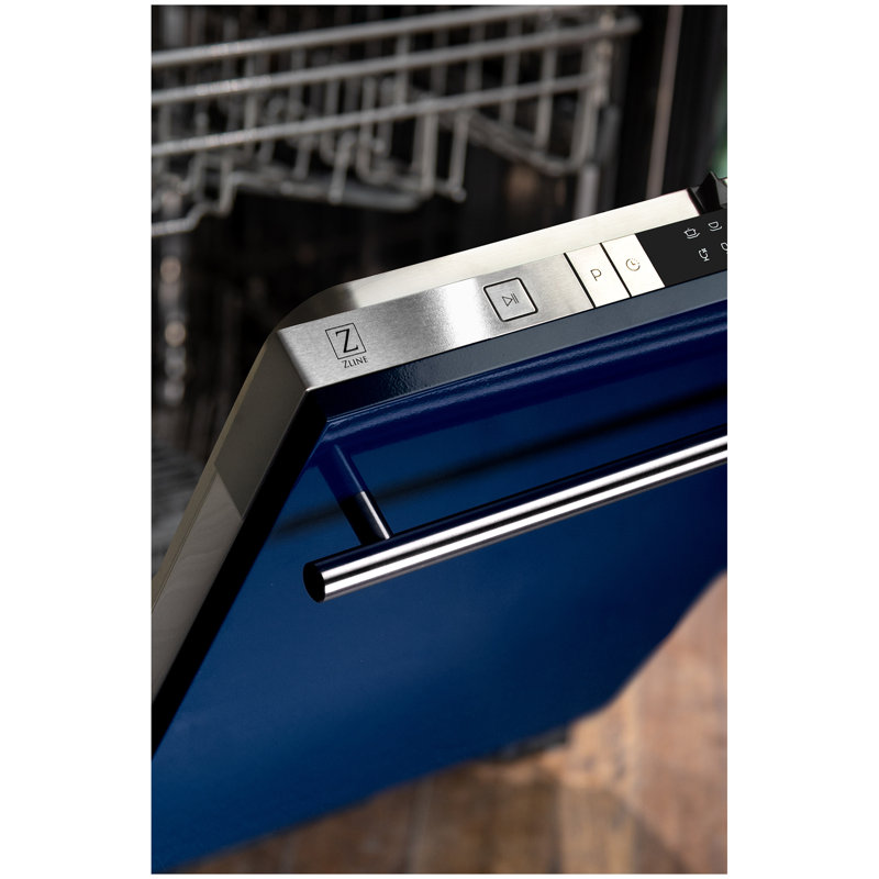 ZLINE 24 in. Top Control Built-In Dishwasher, 52dBa, Bleu brillant avec poignée de style moderne
