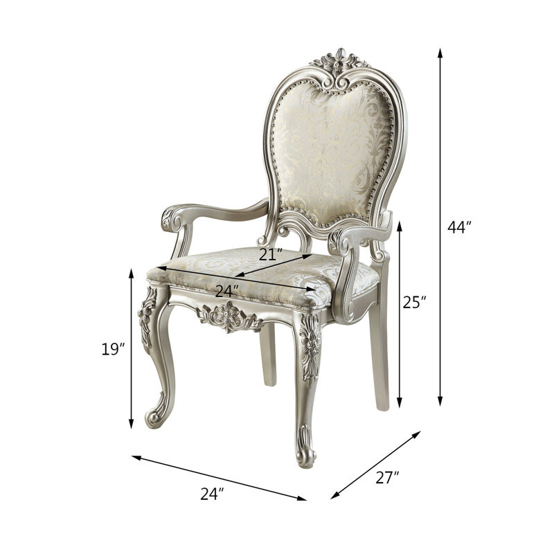 2 chaises avec accoudoirs en tissu et champagne - support de poids de 220 lb. 24 po de largeur d'assise, 21 po de profondeur, 19 po de hauteur, 25 po de hauteur d'accoudoir. Coussins en mousse D22 pour siège moelleux. Structure en bois d'hévéa, composite