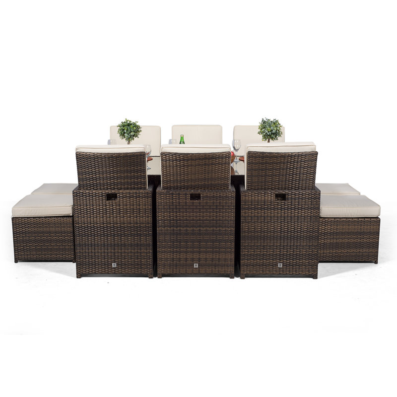 Giardino 10 - Person Wicker Patio Dining Set with Rectangular Table , Cushions Included