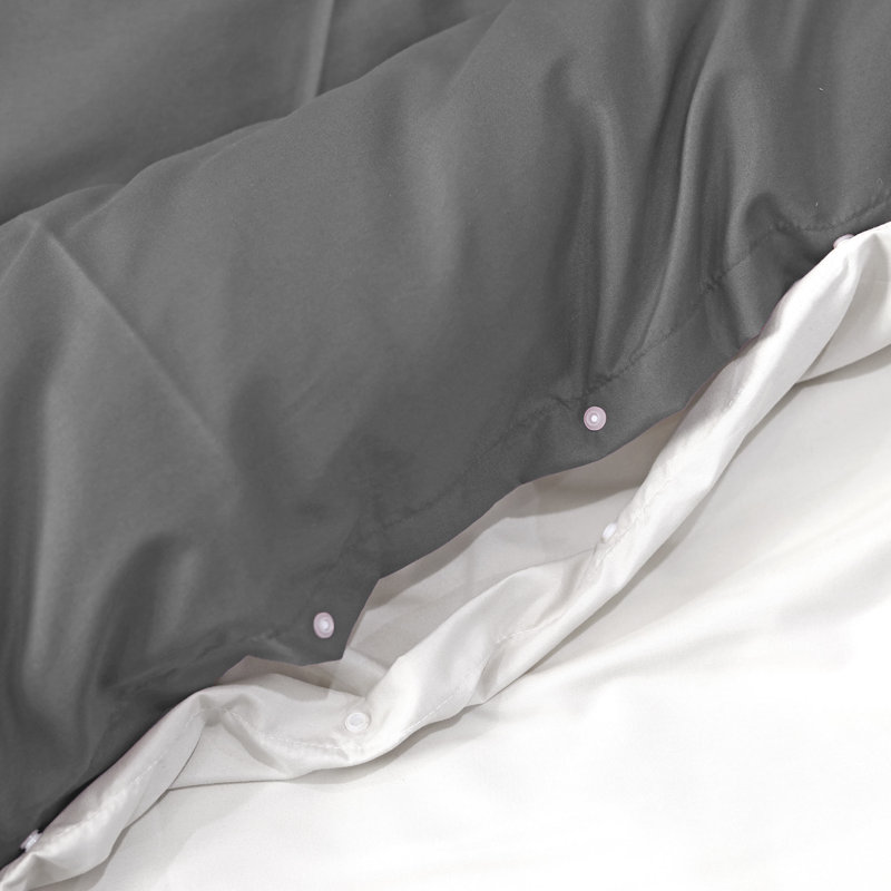 Aglaee Polyester Solid Colour Duvet Cover Set with Pillowcases, Double - 2 Standard Pillowcases, Grey/White