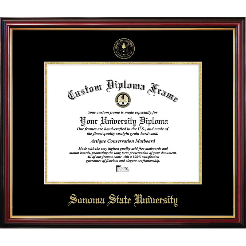 Cadre de petit diplôme de l'Université Sonoma State, L 11 po x H 8,5 po, NCAA Sonoma State University