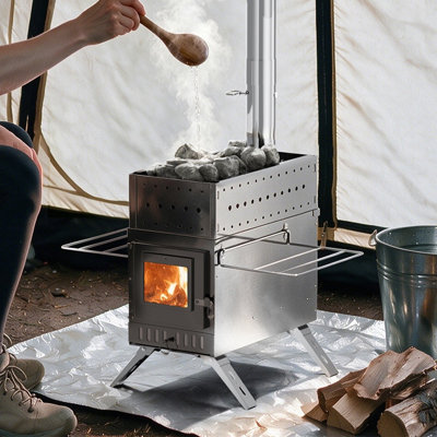 2 in 1 Portable Stainless Steel Wood Burning Sauna Stove Kit Outdoor Tent Stove with Chimney Pipes
