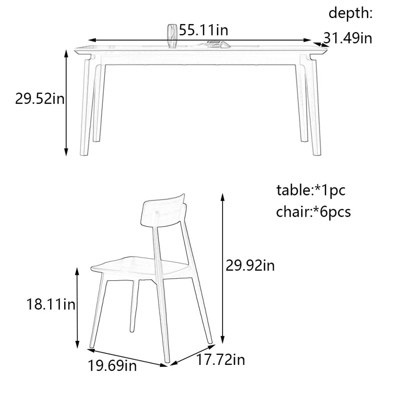 Ensemble de table de salle à manger et de chaises Home Rock Plate, H 29,52 po x L 55,11 po x l 31,49 po