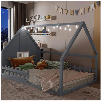 Full-size Wooden Bed with Window and Railings