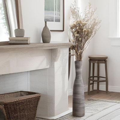 Vase en céramique noire de 50 cm de haut, conçu pour les fleurs séchées et les arrangements floraux, idéal pour les salons, les halls d'entrée, les foyers et comme cadeau de pendaison de crémaillère.