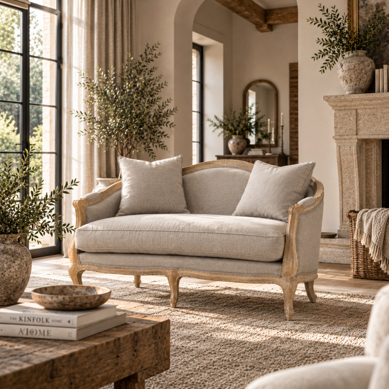 Maison Linen Loveseat, Gray Linen