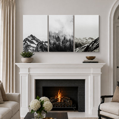 IDÉE4WALL, reproduction d'art sur toile encadrée, ensemble de décor de chambre de bébé, noir et blanc, hiver, neige, montagne, nature, désert, art moderne, paysage rustique