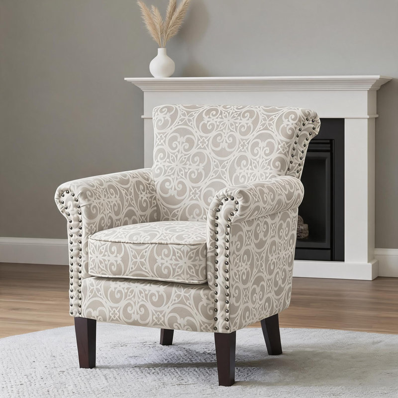 Fauteuil club de salon en bois massif à finition espresso avec garniture cloutée bronze 31 L x 34,75 po