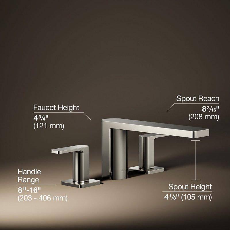 Parallel Two-Handle Deck-Mount Bath Faucet, Polished Nickel