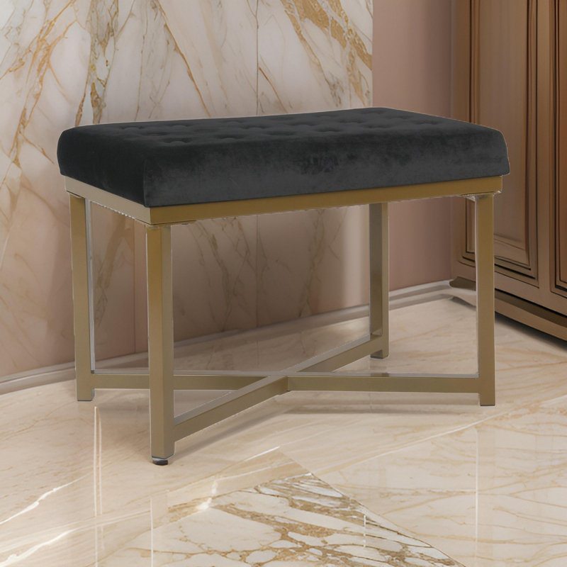 Repose-pieds standard rectangulaire en velours capitonné l 24 po Mikey, Noir