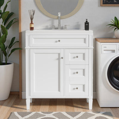Meuble-lavabo de salle de bain de 30 po sans lavabo supérieur, armoire de rangement moderne avec 2 tiroirs et un tiroir rabattable (BASSIN INCLUS)