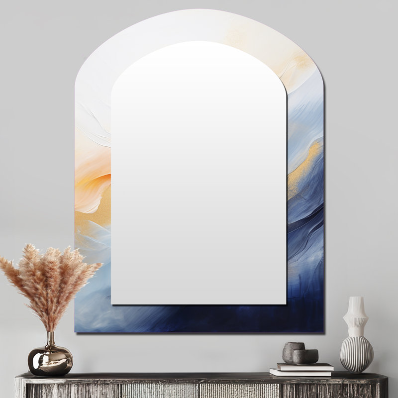 Blue And Yellow Marble Storm II - Blue Modern Arch Wall Mirror, 43 po x 33 po