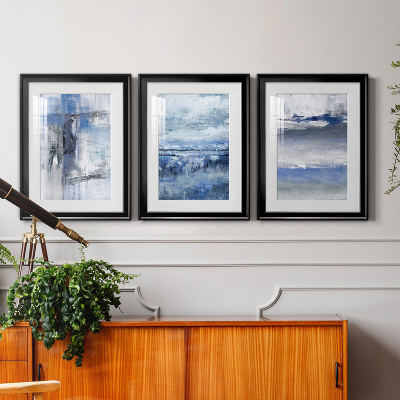 Soft Solace Indigo - Ensemble de 3 reproductions de cadres photo, H 22,5 po x l 91,5 po x P 1,5 po, Noir