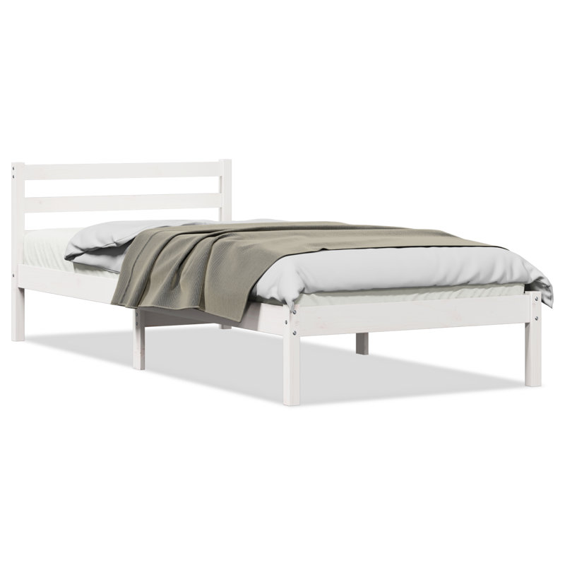 Bed Frame With Headboard Solid Wood Pine, 80 x 200cm, White