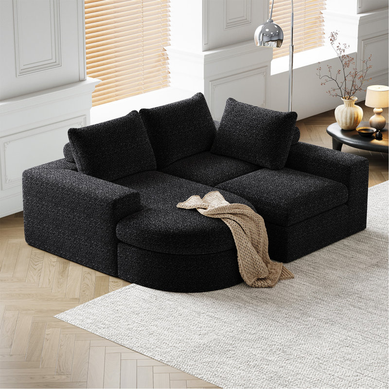 Canapé modulaire incurvé en chenille de 99 pouces avec méridienne, canapé modulaire en forme de L avec sièges profonds, canapé modulaire en chenille pour le salon et la chambre à coucher, aucun assemblage requis