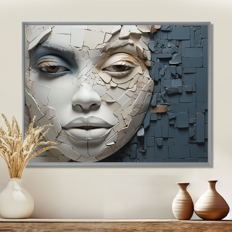 «Blue and beige», femme africaine, collage - art africain, décoration murale, H 30 po x l 40 po x P 1,5 po
