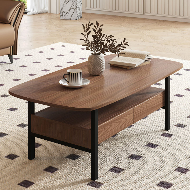 Table basse 47,2 "Mid Century Modern avec tiroirs de rangement et tablette ouverte