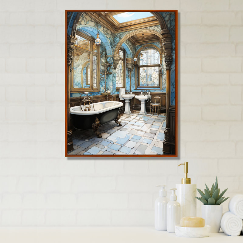 «Bathroom Elegant Mon monochrome», reproduction d'art sur toile encadrée, H 20 po x l 12 po x P 1 po, Cadre flottant brun