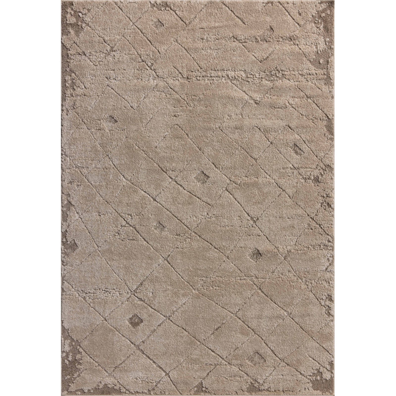Beige and Natural High Pile Abstract Area Rug