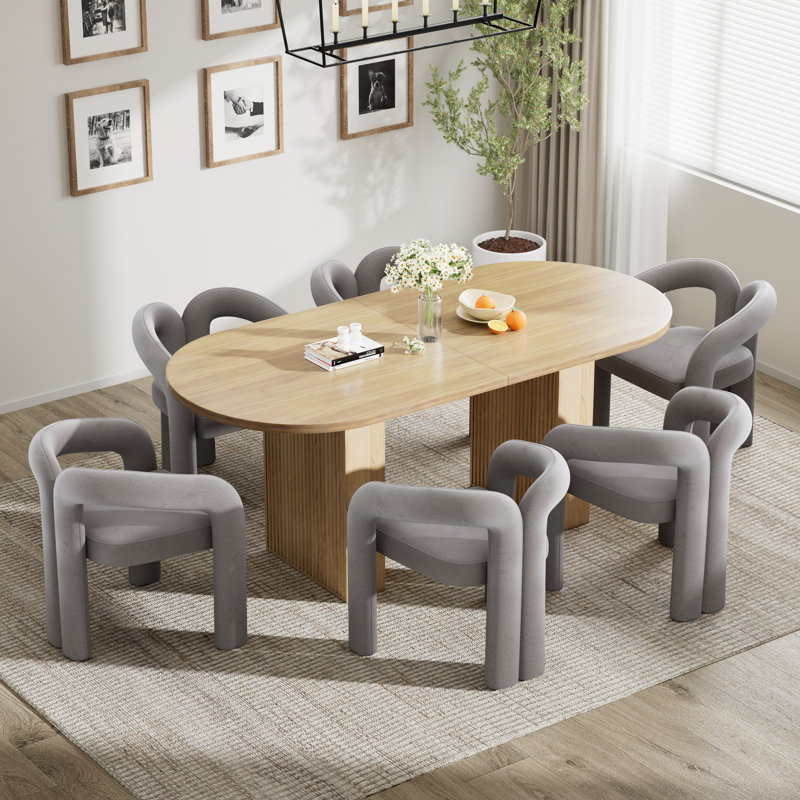 Ensemble de table de salle à manger 62,9 pouces, 7 pièces : table, 6 chaises, Gris, Naturel