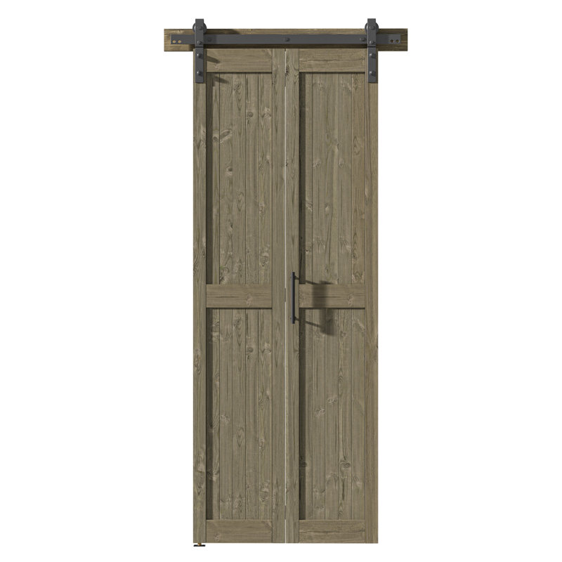 Porte pliante en bois de pin massif assemblé avec trousse de quincaillerie, Tonneau vieilli, 36 po x 84 po