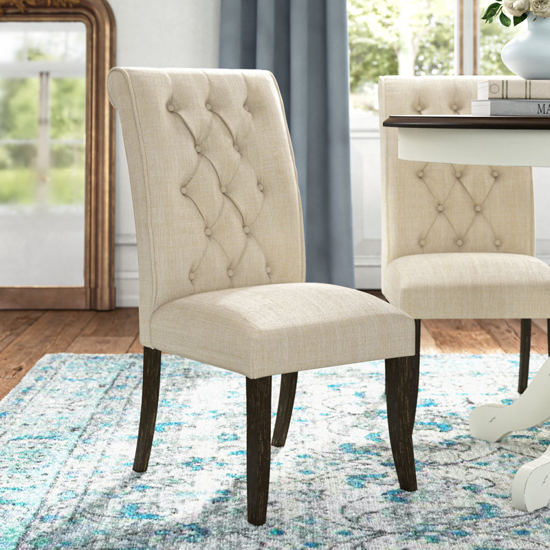 Chaise capitonnée Ausencio, Beige, Noir antique