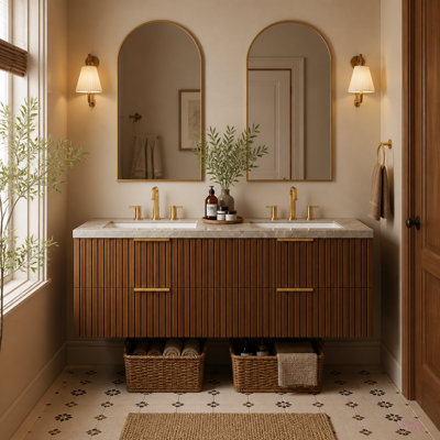 60" Bathroom Vanity With Sink, Wall-Mounted Bathroom Storage Cabinet With Drawers, Sinte Stone Countertop And 2 Basins With 3 Pre-Drilled Faucet Holes, Pre-Assembled