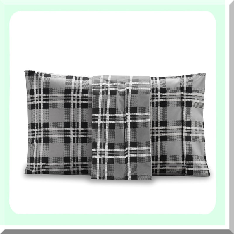 Luxury Plaid Queen Pillowcase Set - Soft Microfiber 1500 Thread Count Pattern Printed Pillowcases - Wrinkle Resistant, Smooth Weave - 2-Piece