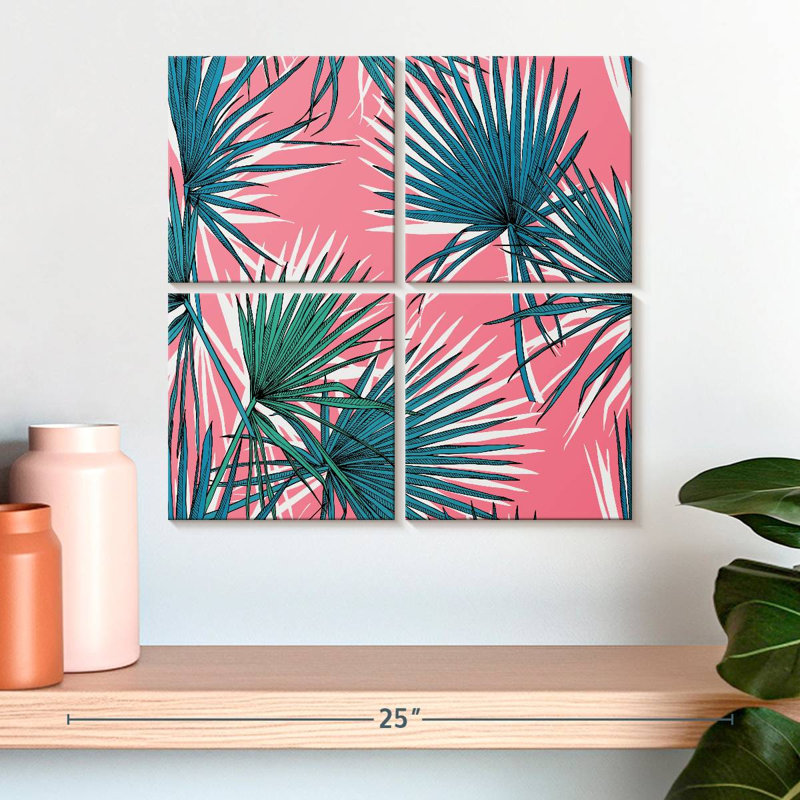 Harnek, palmiers sur fond rose, H 18 po x l 18 po