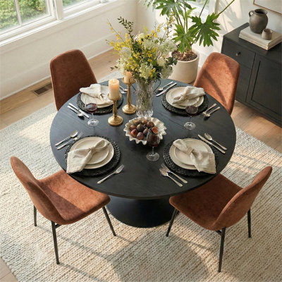 4 - Person Dining Table Sets With Round Table & 4 Upholstered Chenille Chairs