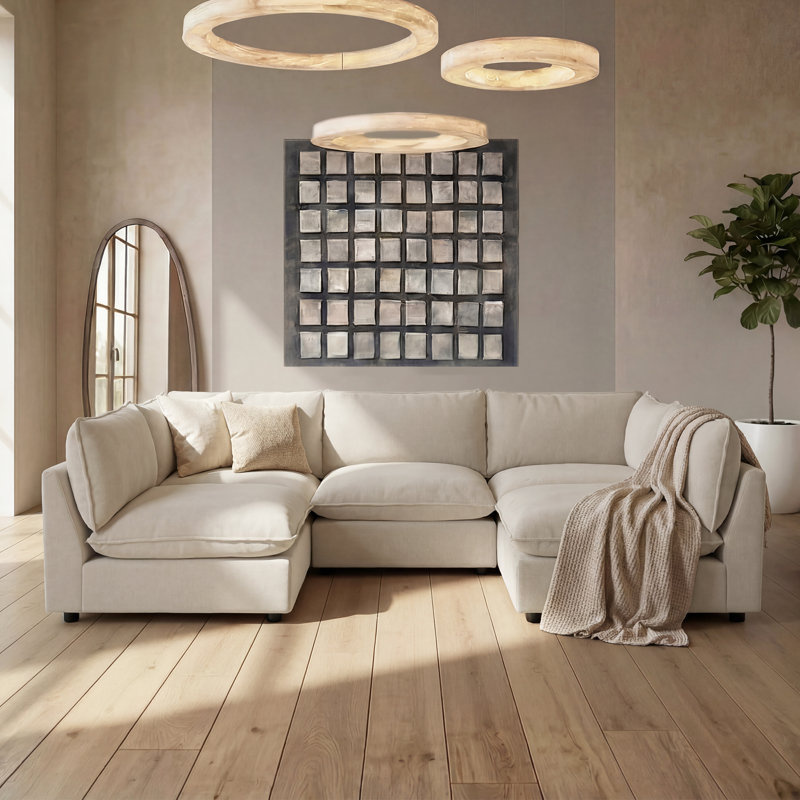 Canapé modulaire surdimensionné à 5 places l 106,38 po Heffernan, Chenille beige