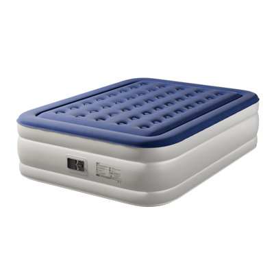 Blue & White Air Mattress With Built-In Pump Comfort Blow Up Mattress by Alwyn Home