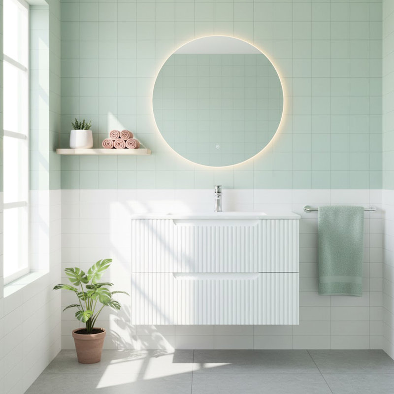 Meuble-lavabo blanc de 76 cm (30 po), tiroirs à fermeture amortie, grand espace de rangement, meuble-lavabo suspendu blanc de 76 cm (30 po), système de tiroirs, rangement généreux, organisation